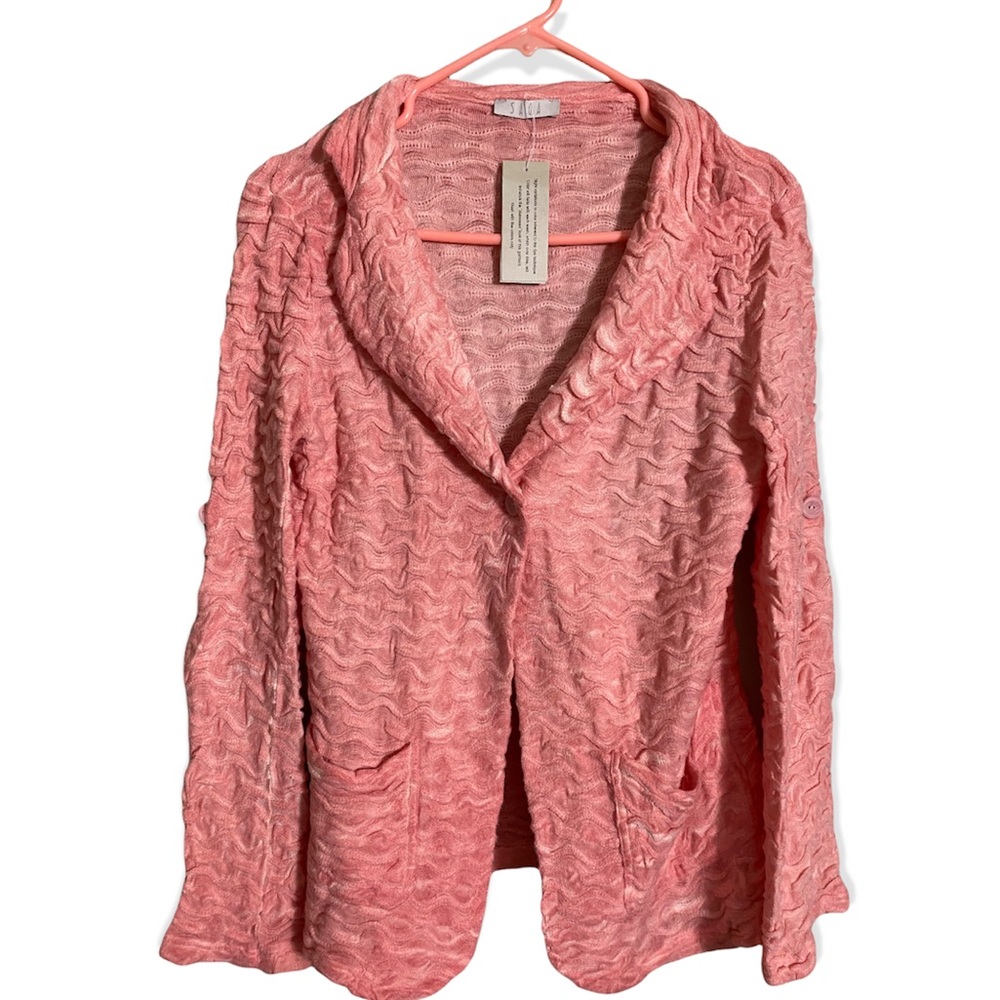 NWT/SAGA CHEVRON RUFFLE 1 BUTTON CLOSURE CARDIGAN